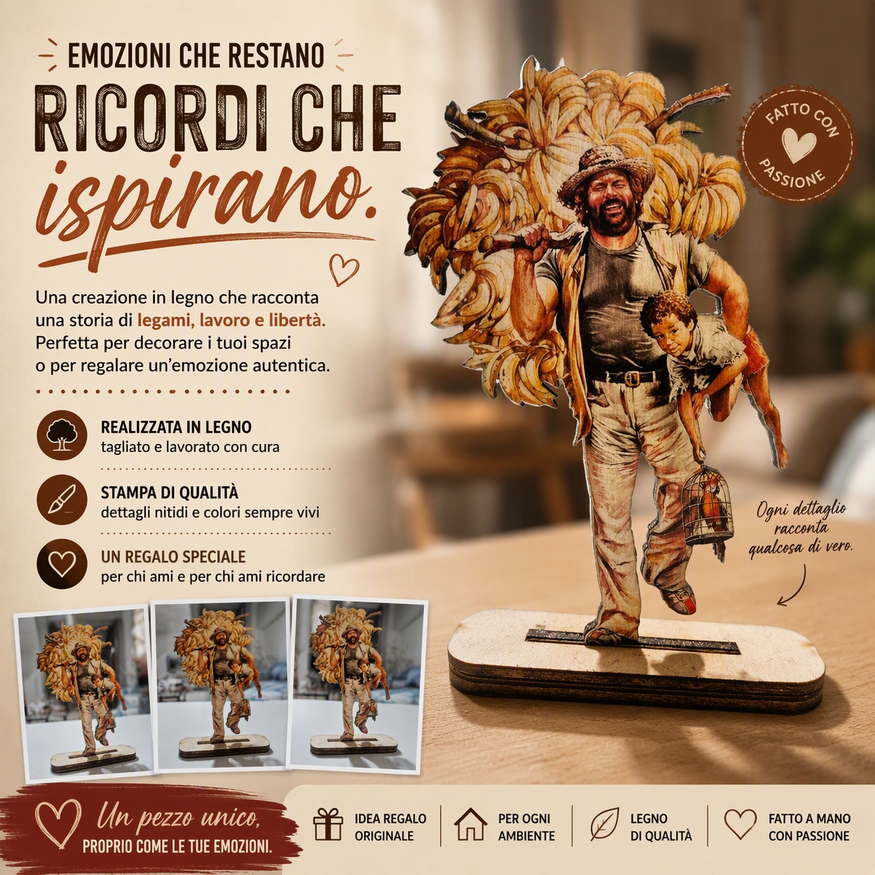 Statuina in legno con stampa e resina UV
Misure: 20x10cm spessore 4 mm
Non è solo un oggetto decorativo.
È un piccolo frammento di storia, capace di riportare alla mente ricordi, sorrisi e momenti condivisi.
Realizzato in legno e curato nei minimi dettagli, è il regalo perfetto per chi ama le grandi icone che hanno lasciato il segno.
✨ Un pezzo unico, proprio come le tue emozioni.
#RicordiCheIspirano #ArtigianatoItaliano #LegnoDecorativo #FattoAMano